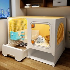 兔籠 兔子別墅 兔子窩 兔籠子 天竺鼠籠子 寵物籠 家用別墅 豪華兔窩 帶廁所一體 寵物兔 豚鼠專用籠子, 1個, 中號加深(71*45*53)實心平臺更寬,【兔別墅】:裸籠+廁所一體