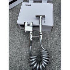 KOHLER/科勒 全新馬桶伴侶噴槍 沖洗衛生間馬桶水箱伴侶 一進二出2M沖洗器增壓高壓水槍套裝, 銀色全銅全套, 1個