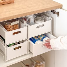 KOUJI 叩吉好物 可疊櫥櫃置物架，廚房收納層架，櫥櫃整理架，多功能置物籃, 白色, 1個