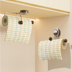 흡착식 스텐 홀더 키친타올 걸이, 1개, 우드