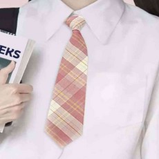 사안 체크 자동 넥타이 핑크 여자 넥타이 여아용 교복 체크 아동넥타이