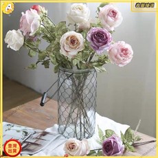 臺灣出貨 韓國焦邊玫瑰花 乾花玫瑰花 法式浪漫大朵玫瑰 仿真花 客廳裝飾餐桌花藝, ins鵝暖白,1支裝, 1個