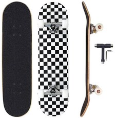 Sumeber 초보자용 표준 스케이트보드 어린이 소년 소녀 청소년 성인 스타터 컴플리트 스케이트 보드 78.7 x 20.3cm(31 x 8인치) 단풍나무 스케이트보드(체커보드)