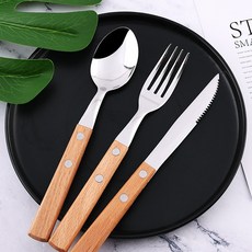스푼 포크 나이프 커트러리 세트, 1세트, 스푼/포크/나이프, 우드