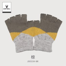 體溫魔術師 拼色針織半指手套 中性保暖百搭款, 棕, 1個
