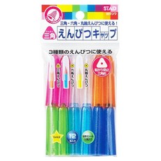 KUTSUWA 書寫輔助三角鉛筆 附筆蓋 各色 2入 共12入 RB014, 1個, 粉紅色+白色+橘色+綠色+天空藍+藍色