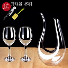 臺南出貨 可開票 水晶玻璃紅酒醒酒器套裝家用葡萄酒杯盡快加厚個性創意歐式分酒壺, 大u醒酒器+a款紅酒杯2只+禮品, 1個