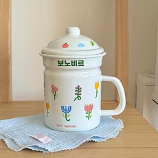 픽유아 법랑용기 법랑 주전자 다용도 계량컵, L. 1.4L Huahua 대형 물컵뚜껑 포함