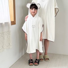 ECLL 아동 극세사 곰돌 후드 비치 가운 목욕 타올