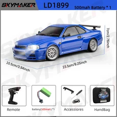 Skymaker LD1899 1/18 RC 표류 자동차 GTR R34 2.4GHz RWD 자이로 스코프 온로드 합금 바디 쉘 원격 제어 레이싱 카 선물, B-1B500