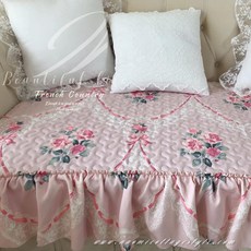 Naomi Cottage Style 蝴蝶結粉色沙發墊，荷葉邊優雅鄉村風四季通用止滑墊