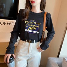 여성 라운드 긴팔 수유티 여성용 라운드넥 레터링 프린트 순면 긴팔 출산 후 수유복 LT