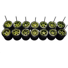 자동차 다이캐스트 미니어처 자동차 다이캐스트 피규어 자동차 다이캐스트 미니카 7세트 1/64 스케일 휠 1/64 휠과 타이어 세트 7가지 스타일 전기 도금 시뮬레이션 휠 허, Electroplated Green