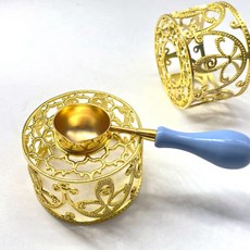 【鏤空皇冠火漆熔爐】融蠟爐 封蠟爐 聖誕禮物 交換禮物, 02-金色鳥巢爐+藍色勺子