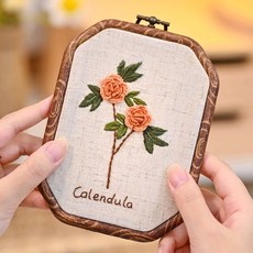 프랑스 자수 DIY 우드 액자 세트, 금송화, 1개