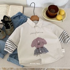 Juxien & Co. 兒童襯衫 男童條紋袖拼接襯衣