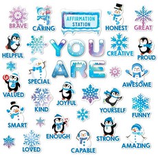 FYSUIMU 34Pcs Winter Bulletin Board Set Motivational Inspirational Christmas Paper Cutouts with 50