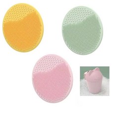 寶寶矽膠洗頭刷 嬰兒頭垢清潔刷 沐浴按摩刷 兒童洗澡刷 柔軟洗臉刷 嬰幼兒搓澡刷, 小號矽膠款-【黃綠粉】+洗頭杯, 1個