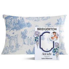 BRIDGERTON X KITSCH 머리카락과 피부를 위한 달린 세탁 커버 - 주름 부드러운 커버보다 새틴 세탁기 부드러움 가능 베개 커버 실크 쿨링 지퍼가 방지, 스탠다드/퀸(1개입), 가든 토일