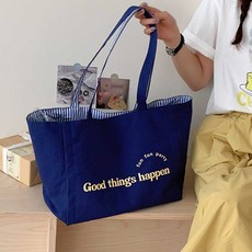 미노앤슈 빅사이즈 양면 사용 스트라이프 레터링 에코백 캔버스백 숄더백