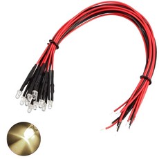 3V 3파이 웜화이트 라운드 와이어 케이블 LED DIY 전자실습 모형용 차량 튜닝 실험 조명 부품, 10개