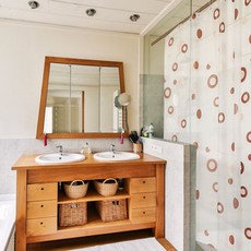 목욕용방수커튼 블루샤워커튼 욕실커튼스퀘어 중형스트라이프갤럭시인테리어 욕실셔츠 욕실용커튼 호텔클린바쓰제품 샤워부스장식 워터프루프샤워커튼 반투명 브라운 땡땡이 중 커튼 샤워 샤워커튼, 본상품선택