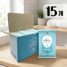 넓고 도톰한 클린힙 비데물티슈 휴대용 화장실용 물티슈, 15개, 10매, 60g