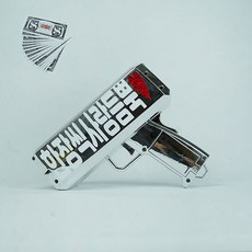 차렌시아 돈 나오는 총 머니건 - 한장씩사랑듬뿍 돈길만걸으세요 메세지 가짜지폐 세트, 실버, 1세트