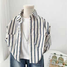 天晴童裝 春夏薄襯衫。質感好 帥氣 拼接條紋 兒童襯衫 男童長袖上衣 可當外套