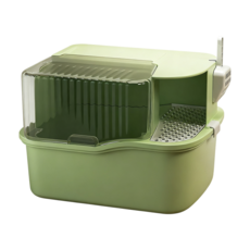 全半封閉式貓廁所 超大號貓砂盆 防外濺貓砂盆 貓咪寵物用品 貓屎盆 貓用品 狗狗用品, 抹茶綠,萌尾云廊貓砂盆, 1個