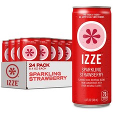 IZZE 스파클링 주스 체리 라임 설탕 무첨가 방부제 없음 GMO 프리 240ml(8.4온스) 캔 (24팩), 딸기, 240ml
