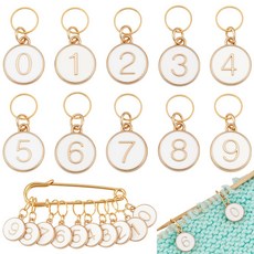 10개 합금 에나멜 펜던트 잠금 스티치 마커 납작한 원형 숫자 포함 황동 연결 고리 및 철 브로치 흰색 5cm, 하얀색