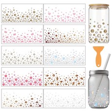 PVC UV 전사 컵 스티커 다양한 패턴 디자인 코팅 장식용 DIY 리무진 10장 세트 24x11cm, 혼합 패턴