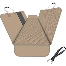 GXT 자동차 SUV 및 트럭용 강아지 뒷좌석 커버 프로텍터 메시 창, Seat Cover and Dog Seat Belt, Dark Khaki