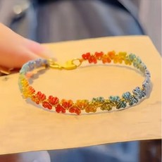 GEOF 白沙屯媽祖過爐開光手工編織七彩手繩桃心手鏈飾品民族風手鏈，可調節男女手飾品，保平安招好運