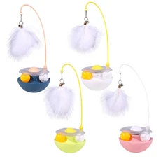 羽毛逗貓不倒翁 - 趣味互動，激發貓咪玩耍天性，安全材質, 藍色, 1個