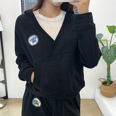 스토리원 여성 기모 오버핏 브이넥 후드 티셔츠 요가복 RKFT-LT23