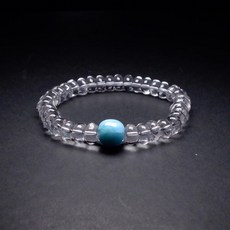 Quelea 海紋石(拉利瑪)與白水晶男手鍊，手工設計，提升專注力，舒緩壓力，男士時尚手環