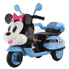 미니마우스 유아용 스쿠터 어린이용 세발 자전거 어린이 원격제어 장난감 핸드푸시모델, 전기 구동, 블루 하이 구성 대형 배터리 트렁크 모델, 1개