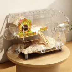 YAPOGI 2층 투명 아크릴 대형 풀세트 슬라이드 쳇바퀴 빌라형 햄스터 케이지, 1개, 스타일 A