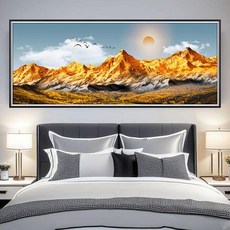 금전수 보석십자수 패브릭 일러스트 풍경화 공예 명화 십자수, W120cm H50cm, 1개, B34 해가 빛나는 골든 마운틴