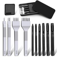 가죽 스티칭 펀치 홀 도구 세트 4mm 1/2/4/6 갈래 끌 벨트용 원형 펀치 시계 밴드 스트랩 DIY 공예품, 4MM12Pcs