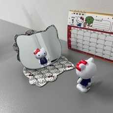 키티 도트 탁상 접이식 거울 휴대용 여행용사무실 책상 화장대, 화이트