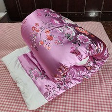 원앙 금침 옛날 비단 이불 커버 복고 실크 금술 지퍼 150x200(솜없음), B. 연보라 원앙
