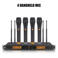 디코용 마이크 데브라 오디오 D-240 UHF 무선 시스템 핸드헬드 헤드셋 포함 노래방 프레젠테이션용 라발리에 마이크 4 채널, 1)4 Handheld, 1개