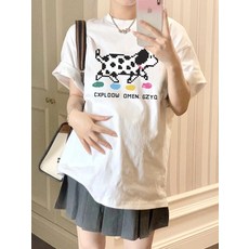 AIRASI 임산부용 루즈핏 라운드넥 순면 반팔 프린트 티셔츠