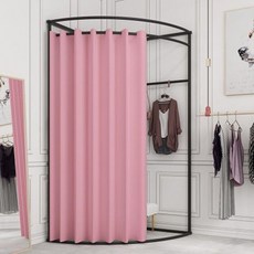 【格森】可移動試衣間門簾服裝店落地簡易更衣室軌道換衣間便攜展示架, 淺粉色加厚麻絨布,100乘100高200