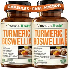 Boswellia Serrata 관절 지지 및 염증 균형을 위한 강황 보충제 - 흡수 향상을 위한 생강 및 흑후추 추출물이 함유된 강황 보스웰리아 보충제 - GMO 프리 - 2, 60 Capsules (2 Pack)