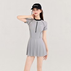 LIULU灰色連體泳衣女裙式游泳館專用泳裝游泳衣新款