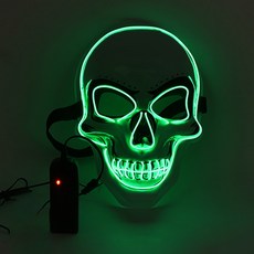 骷髏LED面具．萬聖節恐怖Party 白色面具鬼頭骷髏 LED發光面具 冷光線螢光面具 表演面具, 綠光, 1個